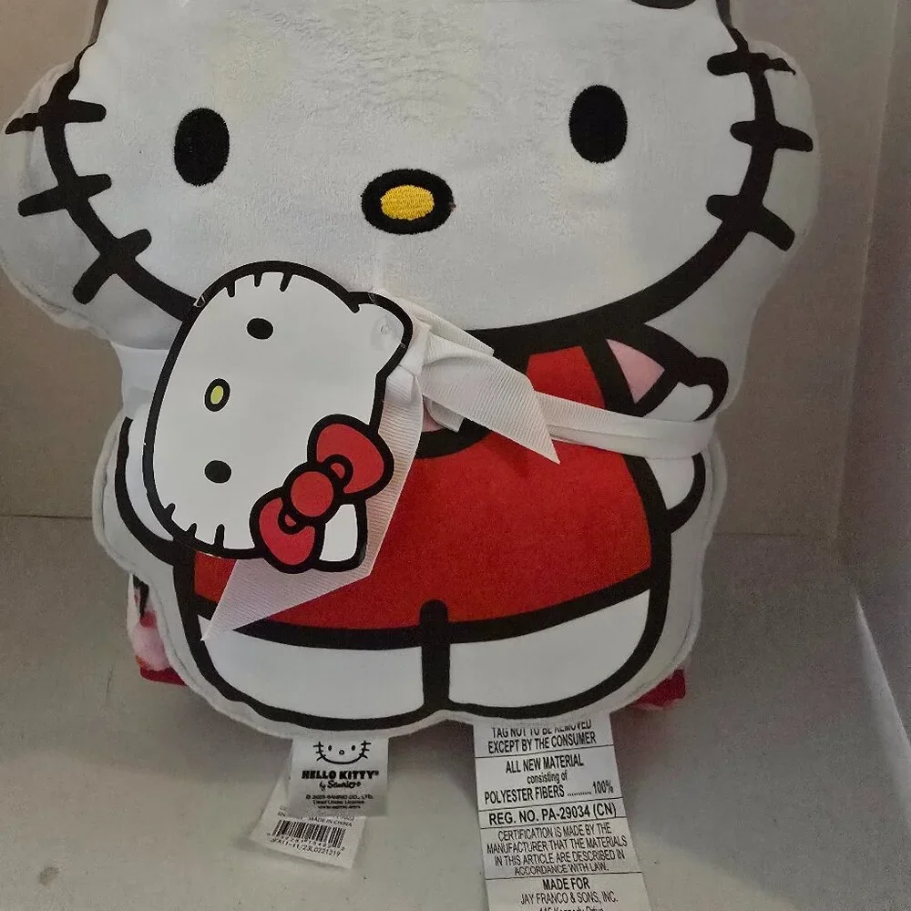 Hello Kitty Plush Pillow & Throw Blanket Set Sanrio Red Bow NWT Bedroom Gift